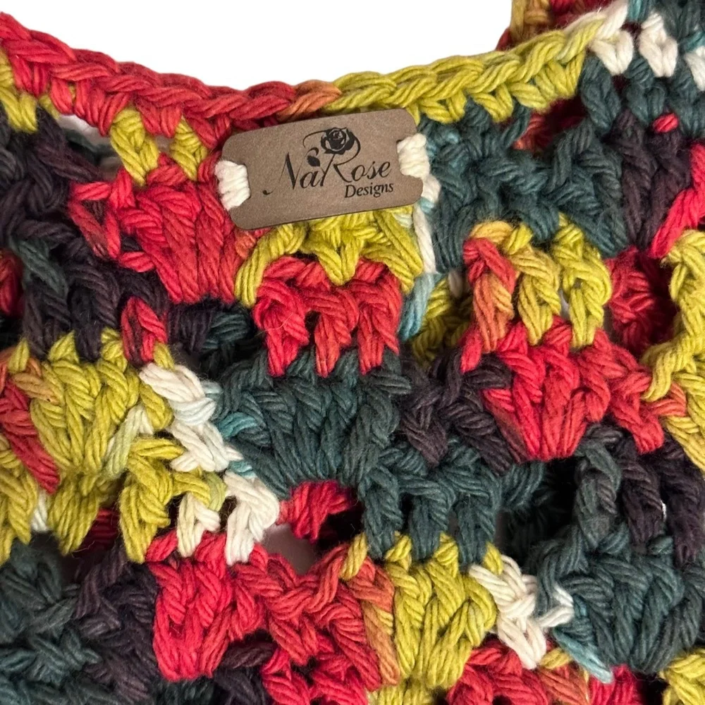 Hand Crochet Green Red‎ Hand Bag Tote Bag
